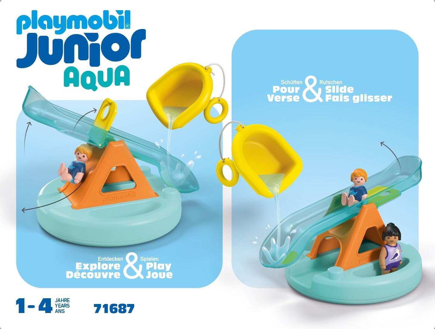 Playmobil 71687 JUNIOR AQUA: gangorra aquática com barco, incluindo doca e refúgio para animais, brinquedo sustentável feito de plástico à base de plantas, brinquedo para presente,