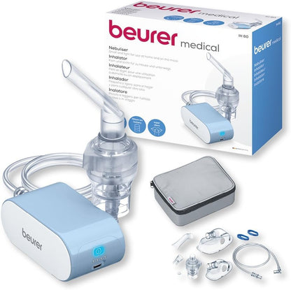 Beurer Nebulizador portátil IH60UK - Alívio de constipações, asma e problemas respiratórios - Inalador silencioso com tecnologia de ar comprimido - Adequado para adultos e crianças - Com prático saco de armazenamento