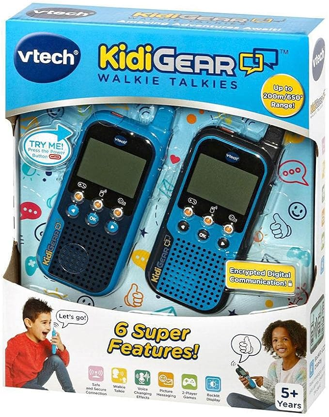 VTech KidiGear Walkie Talkies Explorer, Walkie Talkies externos com conexão digital segura, tocha, efeitos de voz, animações e jogos, brinquedo para crianças de 5, 6, 7 anos ou mais, versão em inglês