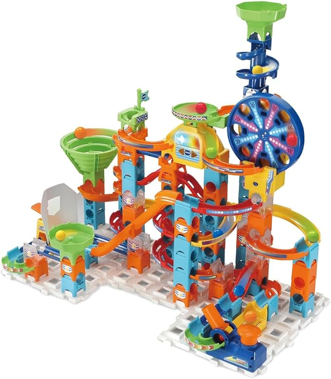 VTech Marble Rush Magentic Dino Adventure, Set de Construcción para Niños, 10 Canicas y 100 Piezas de Construcción, Juguete de Construcción, Dinosaur Marble Rush con Efectos de Luz y Sonido para 4, 5, 6 años + Versión en Inglés