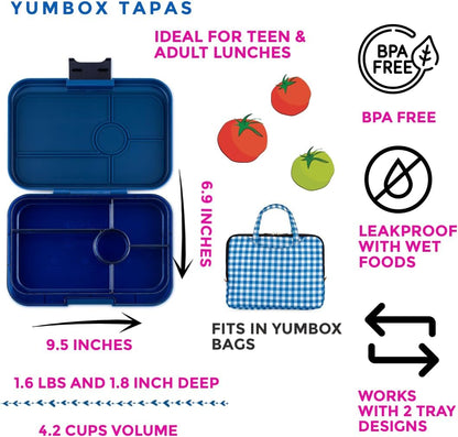 Yumbox  Tapas tamanho maior - lancheira Bento à prova de vazamentos com 5 compartimentos para pré-adolescentes, adolescentes e adultos (Bali Aqua com bandeja Aqua transparente) (BAIII202303A)