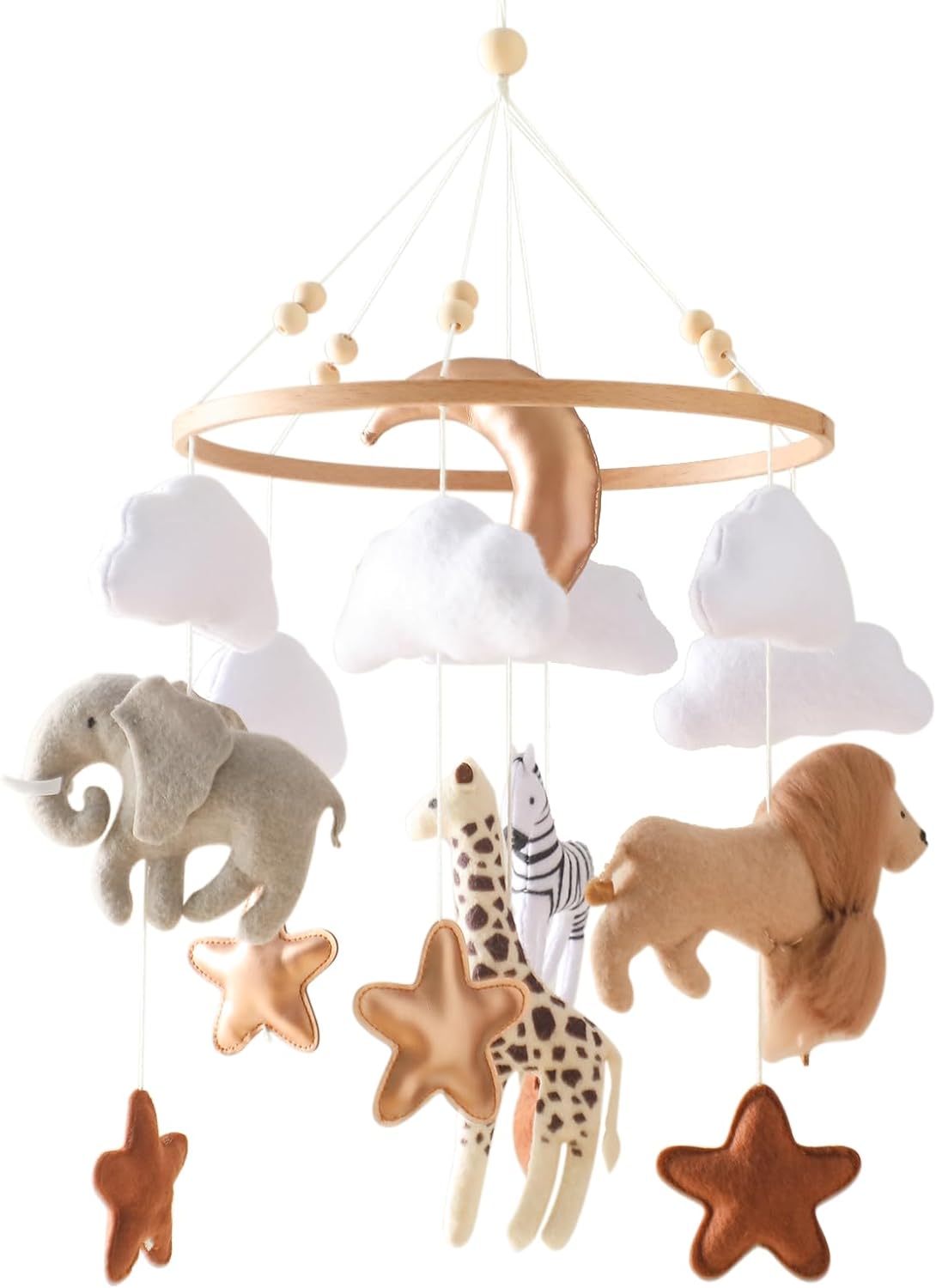 Let's Make Baby Móvil de Madera con Bolas, Campana de Cama Animal Kingdom, Campana de Viento, Móvil para niños y niñas, Regalo de decoración del hogar Fresco