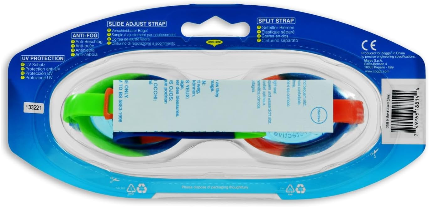 Zoggs Óculos de natação Bondi Kids, óculos de natação com proteção UV, alças de óculos infantis com ajuste de deslizamento dividido, lentes de óculos de natação transparentes sem neblina, óculos de natação para crianças de 6 a 14 anos