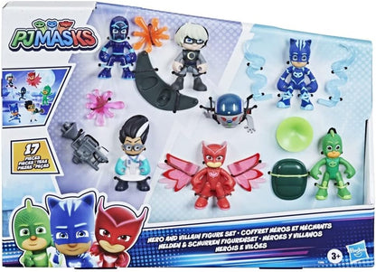 PJ Masks, Conjunto de bonecos de heróis e vilões brinquedo pré-escolar, 7 bonecos de ação com 10 acessórios, a partir de 3 anos, multicolorido