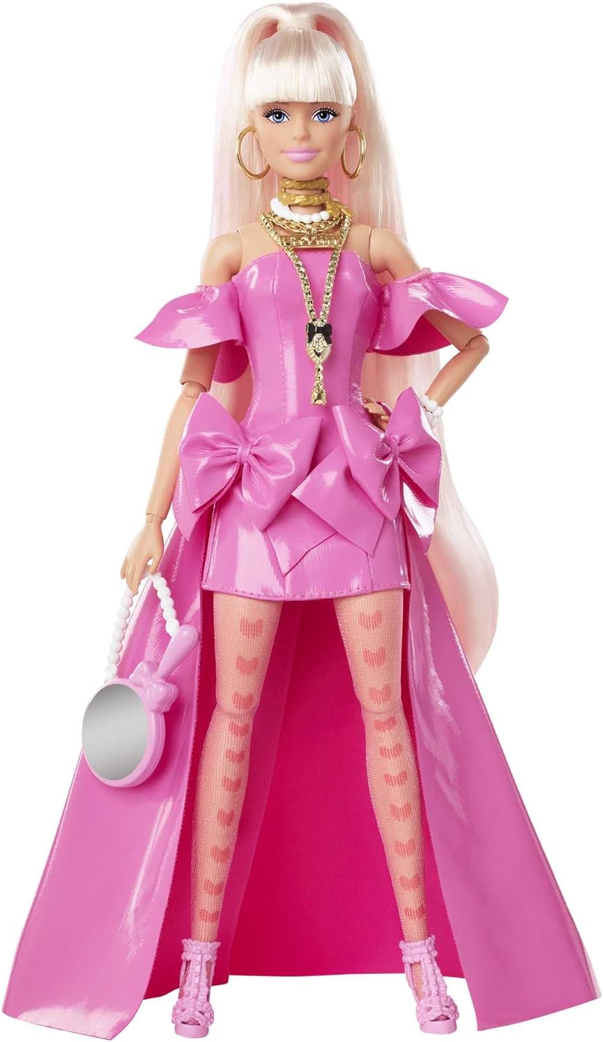 BARBIE BRAND Muneca extra elegante con vestido rosa brillante con per