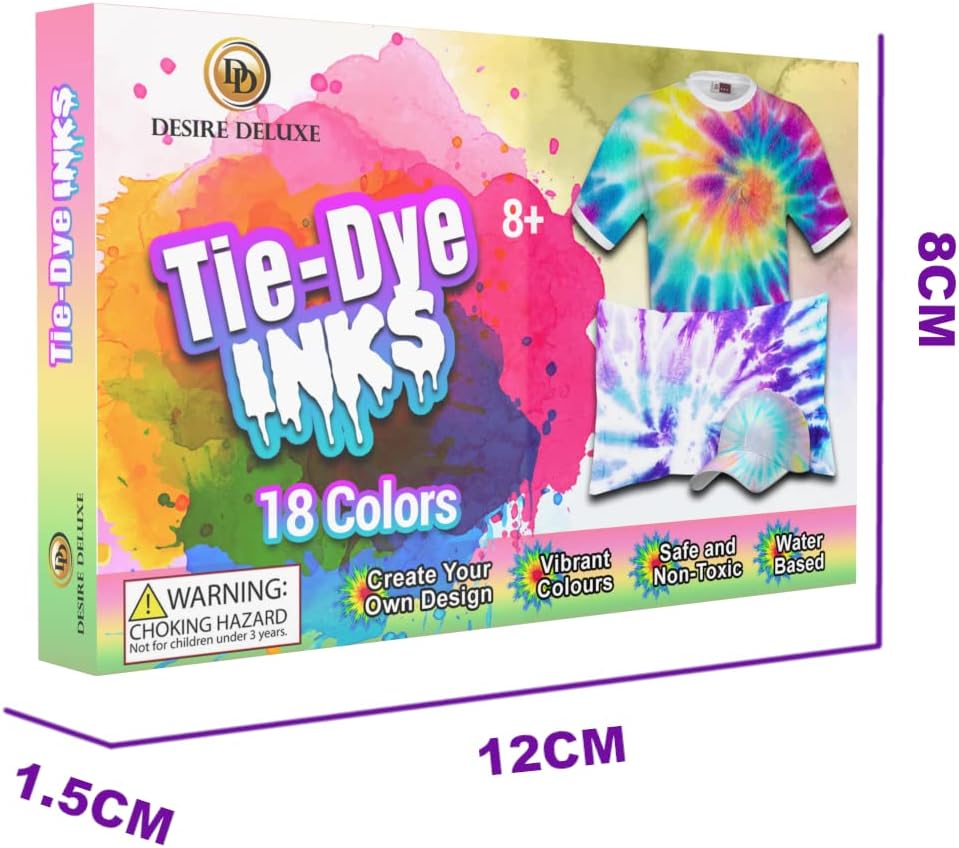 Desire Deluxe Tie Dye INK – Conjunto de 5/9/18 cores de tinta para tingir tecidos, roupas – Jogos de tie-dye criativos para adultos e crianças (conjunto de 18 cores)