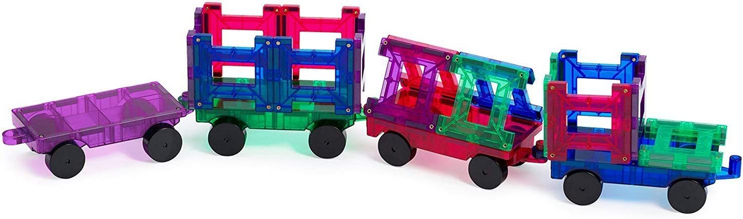 Playmags Conjunto de trem de ladrilhos magnéticos - 20 peças de ladrilhos magnéticos para crianças - conjunto de blocos de construção magnéticos inclui 4 trens, ímãs mais fortes, complemento de blocos de construção - brinquedos STEM para crianças