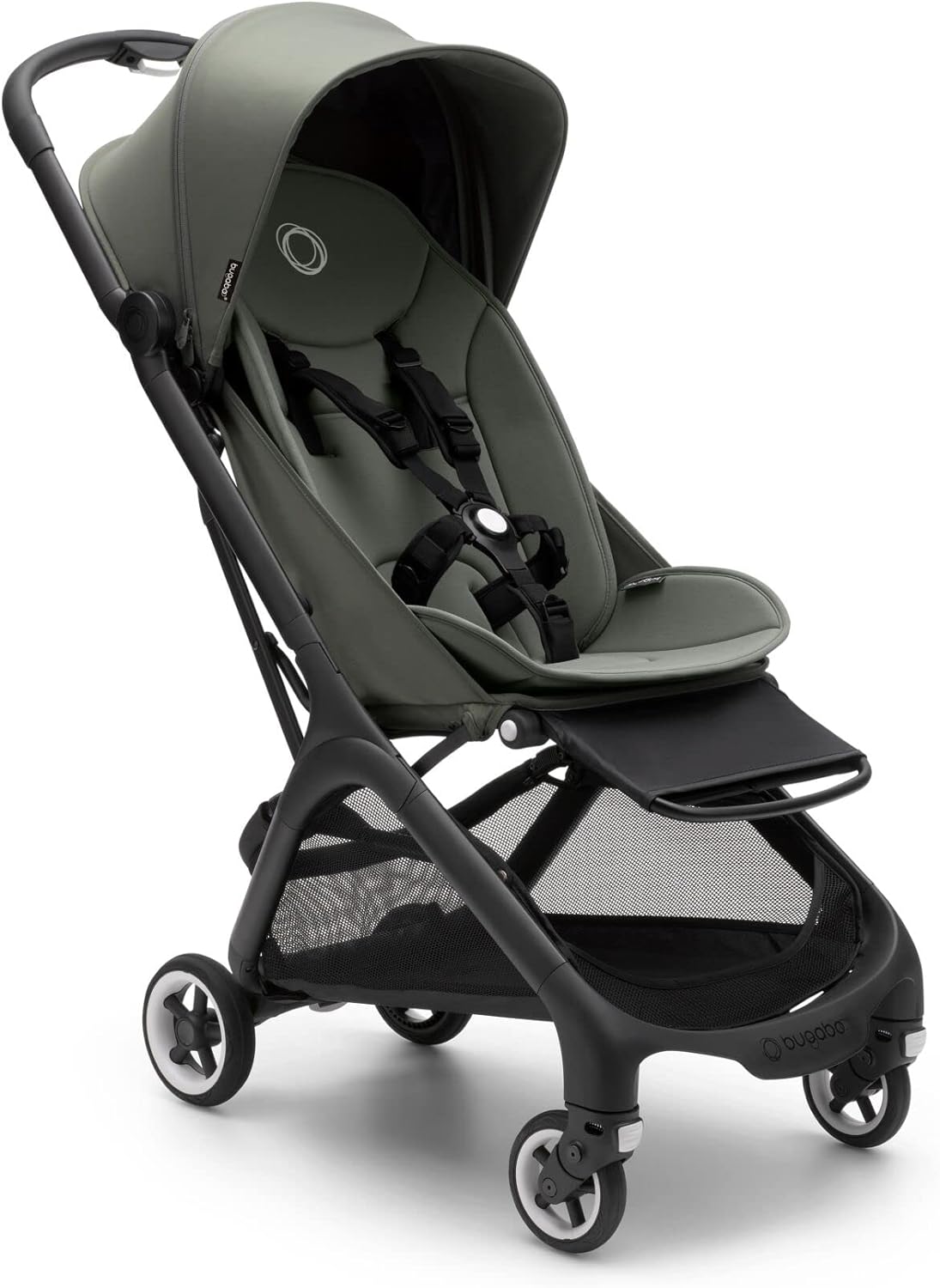 Bugaboo Butterfly Cochecito de Viaje Ultracompacto, Pequeño y Ligero, Fácil de Plegar en 1 Segundo, Cochecito Urbano Ergonómico y Extra Espacioso para Bebés y Niños Pequeños, Conducción Cómoda, Negro/Verde Bosque