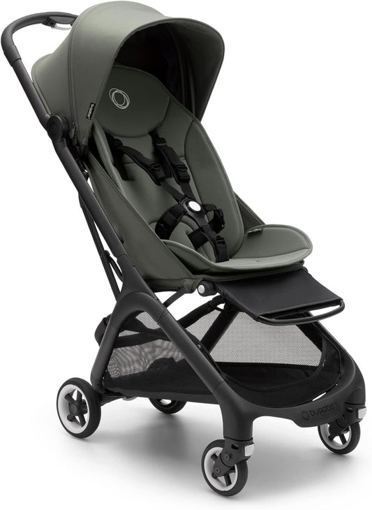 Bugaboo Butterfly, pequeno e leve, fácil de dobrar em 1 segundo, carrinho urbano ergonômico e extra espaçoso de bebê a criança, direção confortável, preto/verde floresta