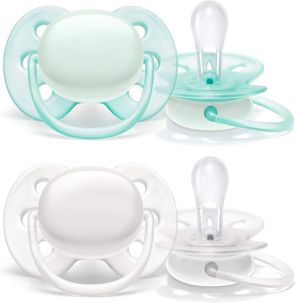 Philips Avent Chupeta ultramacia, 0-6 meses, branco ártico/verde, pacote com 2, SCF210/03