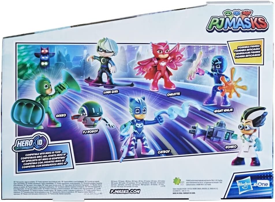 PJ Masks, Conjunto de bonecos de heróis e vilões brinquedo pré-escolar, 7 bonecos de ação com 10 acessórios, a partir de 3 anos, multicolorido