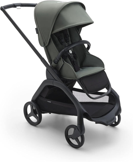 Carrinho de bebê Bugaboo Dragonfly City, carrinho de bebê leve e compacto com dobra fácil com uma mão em qualquer posição, suspensão total, cesta XL sob o assento, chassi preto e capota solar verde floresta