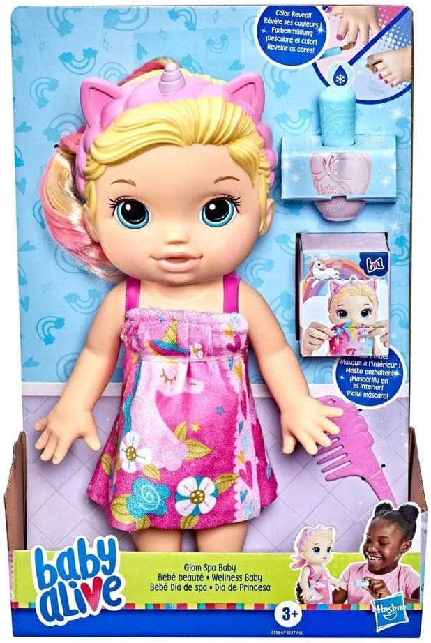 Baby Alive F3564 Baby Beauty Doll 32,5 cm Tema Unicórnio Maquiagem e Unhas Mágicas, Cabelo Loiro, Crianças