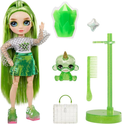 Muñeca de alta moda arcoíris con limo y mascota - Jade (verde) - Muñeca brillante de 28 cm con limo brillante, mascota mágica y accesorios de moda - Juguete para niños - Ideal para edades de 4 a 12 años