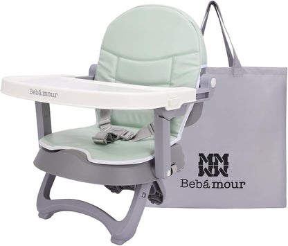 Bebamour Assento elevatório para cadeira de bebê com bandeja Sit Me Up Cadeira de bebê para comer portátil, viagem, com estofamento verde