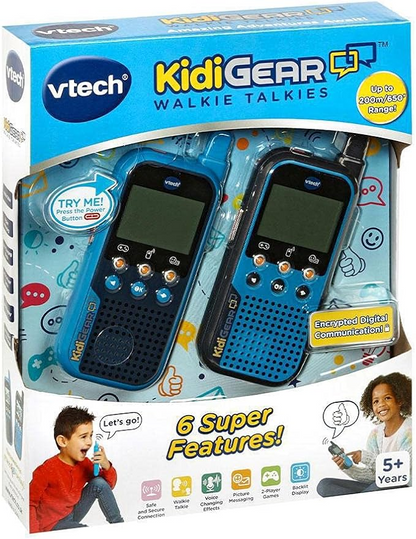 VTech KidiGear Walkie Talkies Explorer, Walkie Talkies externos com conexão digital segura, tocha, efeitos de voz, animações e jogos, brinquedo para crianças de 5, 6, 7 anos ou mais, versão em inglês