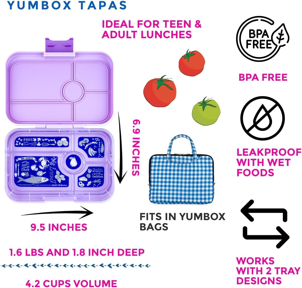 Yumbox  Tapas tamanho maior - lancheira Bento à prova de vazamentos com 5 compartimentos para pré-adolescentes, adolescentes e adultos (Bali Aqua com bandeja Aqua transparente) (BAIII202303A)