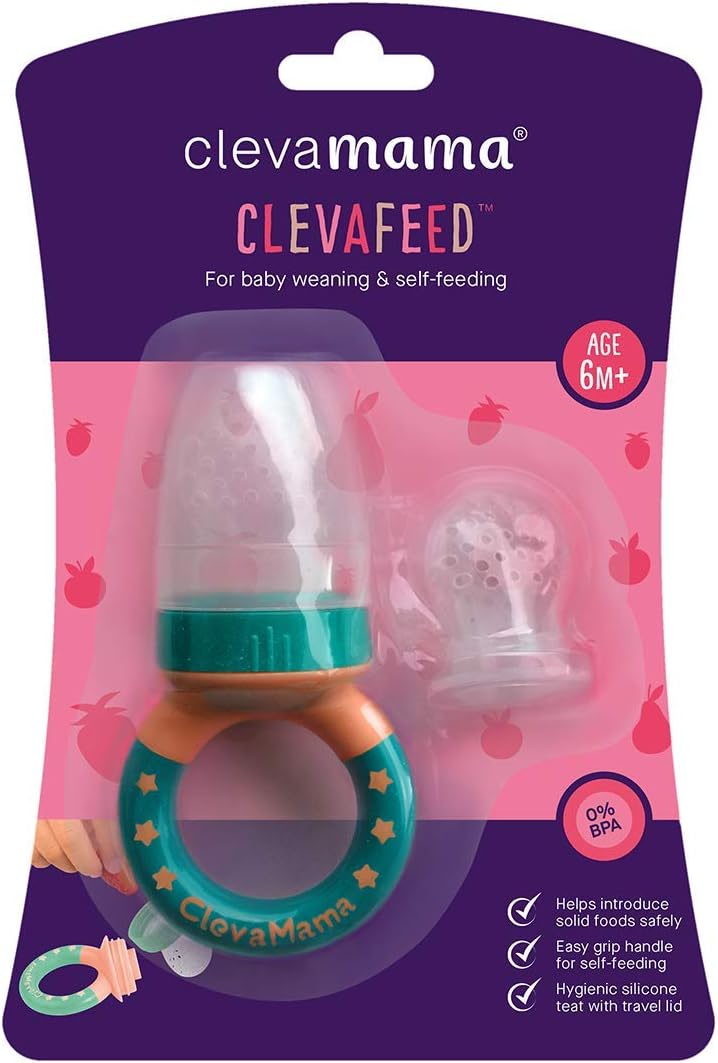 ClevaMama ClevaFeed Baby Fruit Feeder, Chupete para el destete y la dentición con 1 tetina de silicona adicional (6 meses+) - 5 g