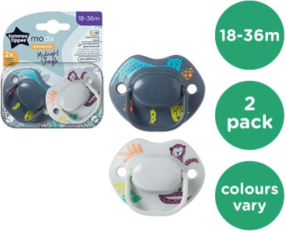 Tommee Tippee Chupetas Moda, design ortodôntico simétrico, silicone sem BPA, 18-36m, pacote de 2 manequins, os designs podem variar