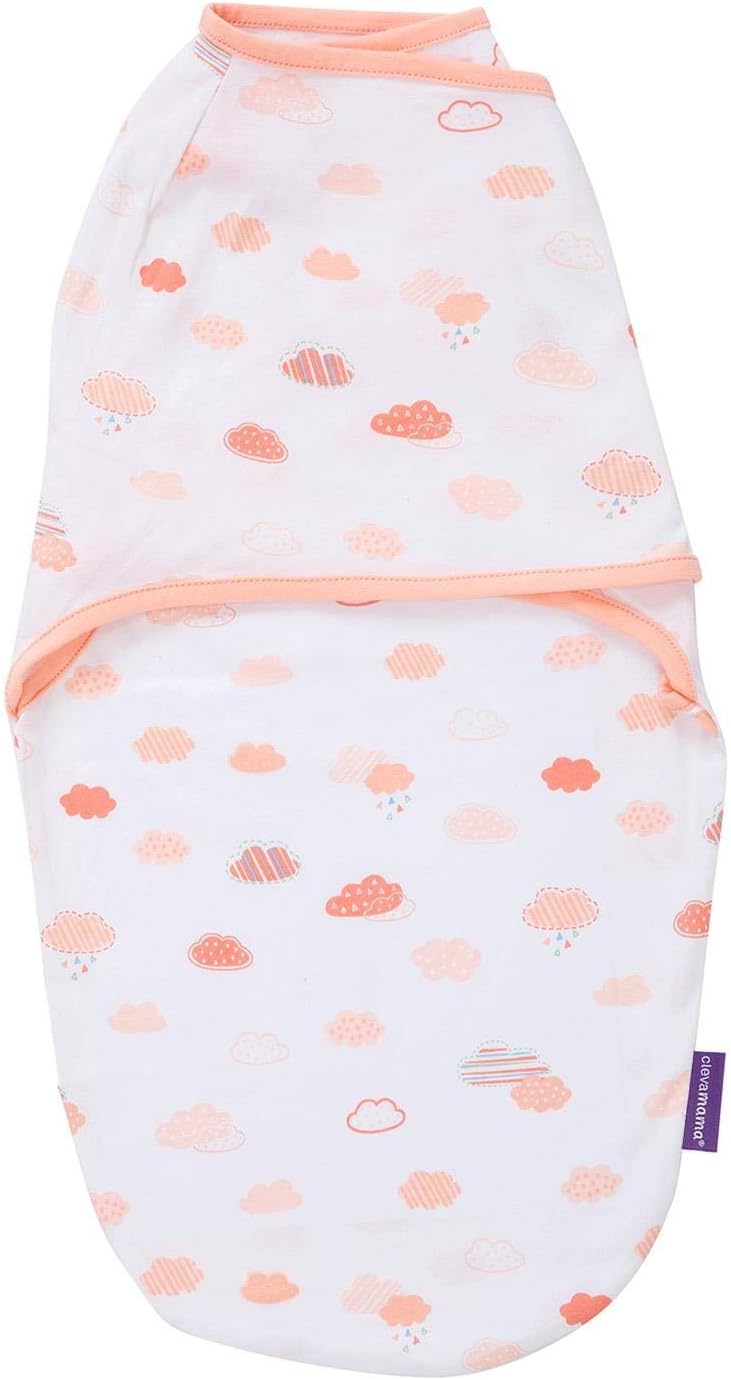 ClevaMama Manta envolvente para recién nacidos y bebés, saco de dormir 100% algodón con alas ajustables, unisex (0-3 meses) - Coral