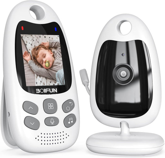 BOIFUN Monitor de vídeo para bebês com câmera, sem WiFi, modo ECO VOX, visão noturna, bateria, áudio bidirecional, 8 canções de ninar, lembrete de alimentação, temperatura inteligente, tela de 2 polegadas para bebês/idosos/animais