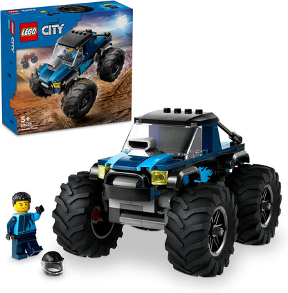 LEGO Brinquedo City Blue Monster Truck para meninos e meninas de 5 anos ou mais, conjunto de veículo com minifigura de motorista, brinquedos criativos de carro de corrida para crianças, ideia de presente de aniversário 60402