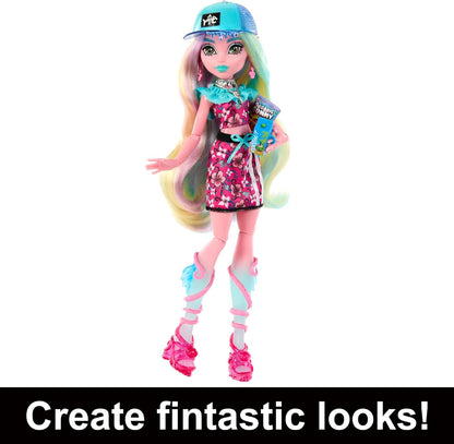 Monster High Boneca e conjunto de moda, Lagoona Blue com armário de vestir e mais de 19 surpresas, Skulltimate Secrets, HKY64