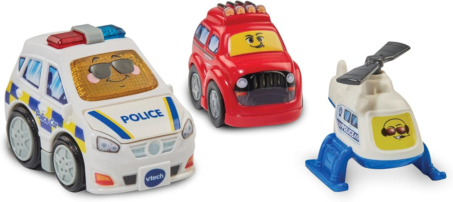 VTech Toot-Toot Drivers Comisaría de Policía, Set de Juguetes para Coche Incluye Coche de Policía, Helicóptero y Coche de Huida, Pistas de Vehículos para Niños Pequeños con Luces y Sonidos, para Niños Pequeños, 12 Meses, 2, 3, 4+ Años Versión en Inglés