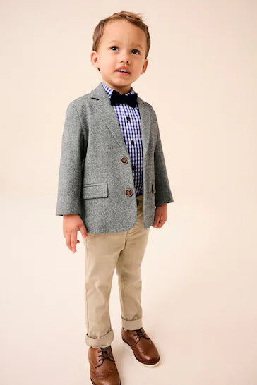 |Boy| Conjunto De Blazer, Camisa, Calças e Gravata Borboleta Cinza Heritage (3 meses a 9 anos)