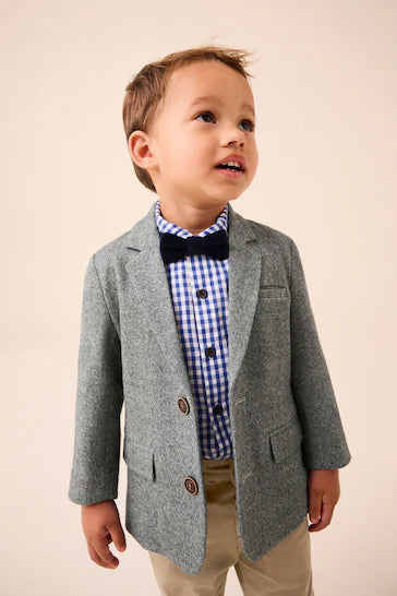 |Boy| Conjunto De Blazer, Camisa, Calças e Gravata Borboleta Cinza Heritage (3 meses a 9 anos)