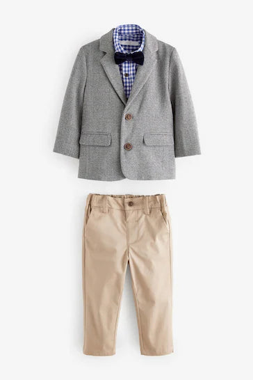 |Boy| Conjunto De Blazer, Camisa, Calças e Gravata Borboleta Cinza Heritage (3 meses a 9 anos)