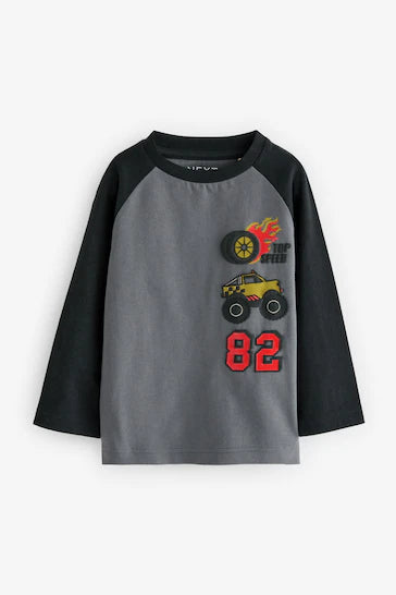 |Boy| Pacote De 3 Camisetas De Transporte De Manga Comprida - Preto/Branco/Vermelho (3 meses a 7 anos)