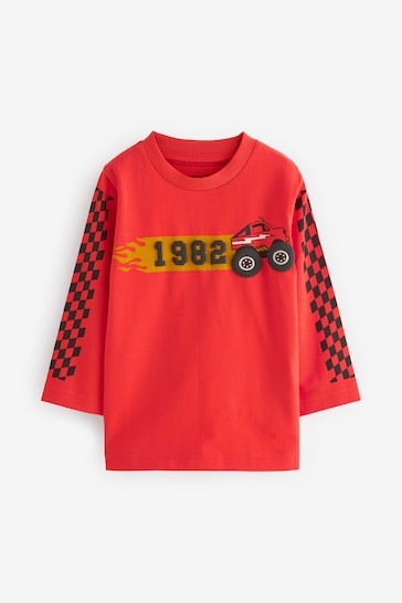 |Boy| Pacote De 3 Camisetas De Transporte De Manga Comprida - Preto/Branco/Vermelho (3 meses a 7 anos)