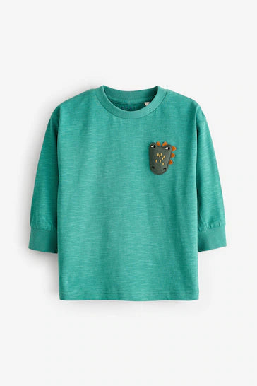 |Boy| Camisetas De ersonagens Com Estampa Animal De Manga Comprida 100% Algodão, Pacote Com 3 - Verde/Roxo (3 meses a 7 anos)