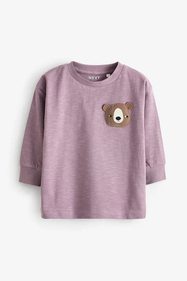 |Boy| Camisetas De ersonagens Com Estampa Animal De Manga Comprida 100% Algodão, Pacote Com 3 - Verde/Roxo (3 meses a 7 anos)