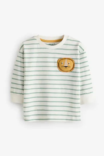 |Boy| Camisetas De ersonagens Com Estampa Animal De Manga Comprida 100% Algodão, Pacote Com 3 - Verde/Roxo (3 meses a 7 anos)