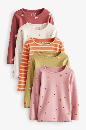 |Niña| Pack de 5 Blusas Manga Larga Canalé – Naranja Oscuro (3 meses a 7 años)