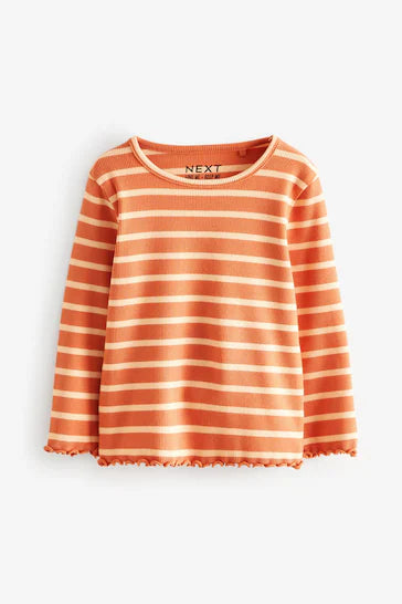 |Niña| Pack de 5 Blusas Manga Larga Canalé – Naranja Oscuro (3 meses a 7 años)