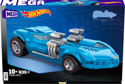 Brinquedos de construção de veículos MEGA Hot Wheels para adultos, carro de brinquedo colecionável Twin Mill com 635 peças e 2 motores removíveis, ideias de presentes para colecionadores