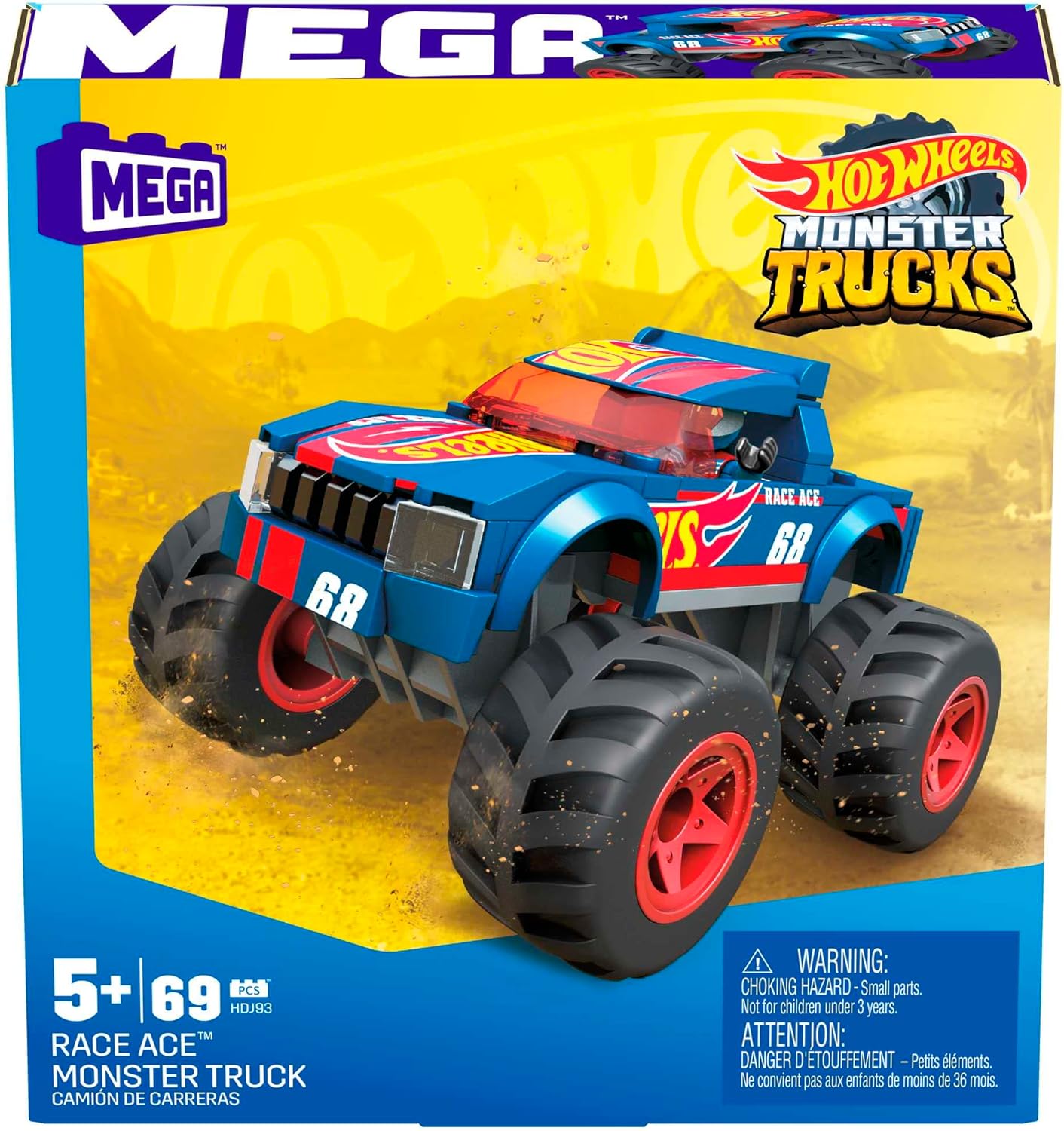 Conjunto de construção Mega Hot Wheels Race Ace Monster Truck conjunto de construção de carro de brinquedo com condutor de microfigura, 69 peças, conjunto de oferta para meninos e meninas a partir dos 5 anos