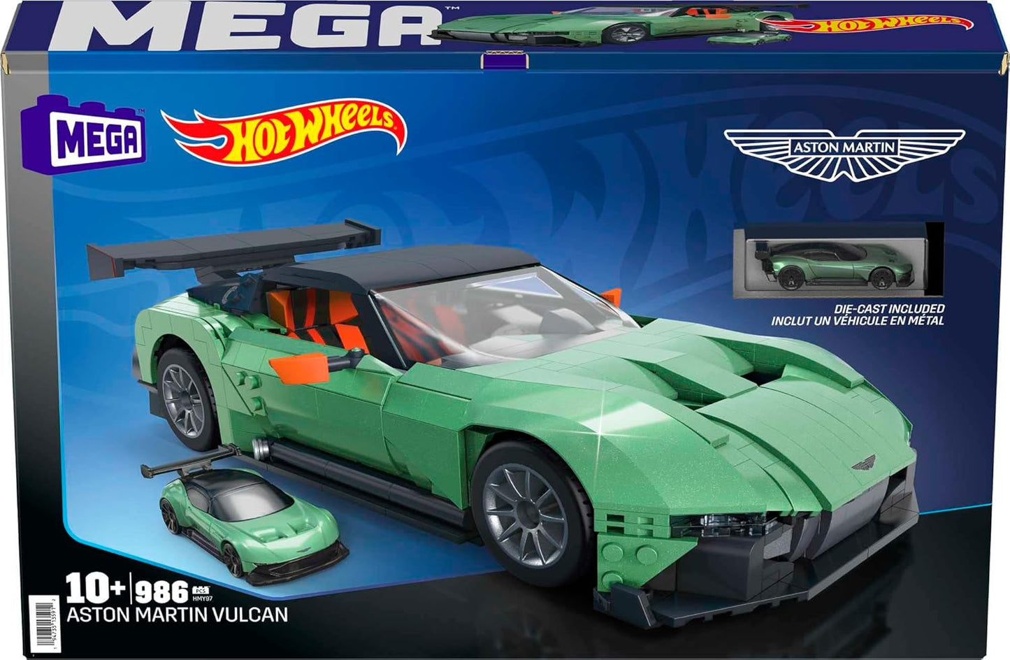 MEGA Hot Wheels Veículos de Construção Brinquedos para Adultos, Aston Martin Vulcan com 986 Peças e Modelo Die-Cast, Ideias de Presentes para Colecionadores, HMY97