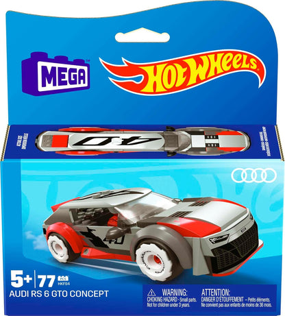 MEGA Hot Wheels Building Toy Race Car Playset, Audi RS 6 GTO Concept com 77 peças, 1 micro boneco de acção, cinzento, crianças com mais de 5 anos