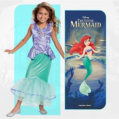 DISGUISE   Disney princesa oficial deluxe ariel traje crianças sereia cauda vestido, pequena sereia princesa vestir-se para meninas tamanho s