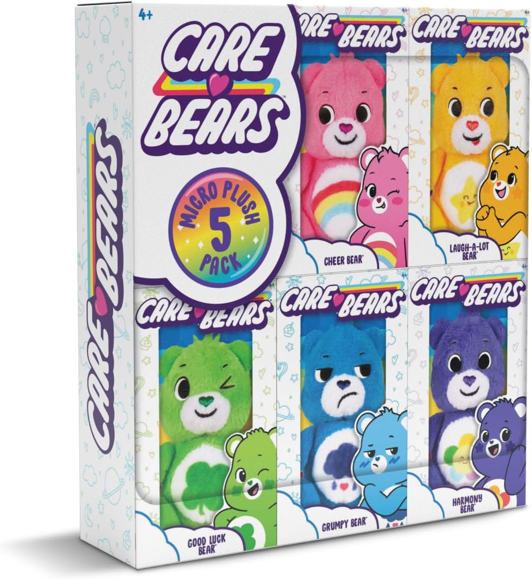 Basic Fun Care Bears, Microfelpa, paquete de 5, lindo juguete de peluche coleccionable, peluches para niños, juguetes suaves para niñas y niños, lindos osos de peluche adecuados para niñas y niños a partir de 4 años