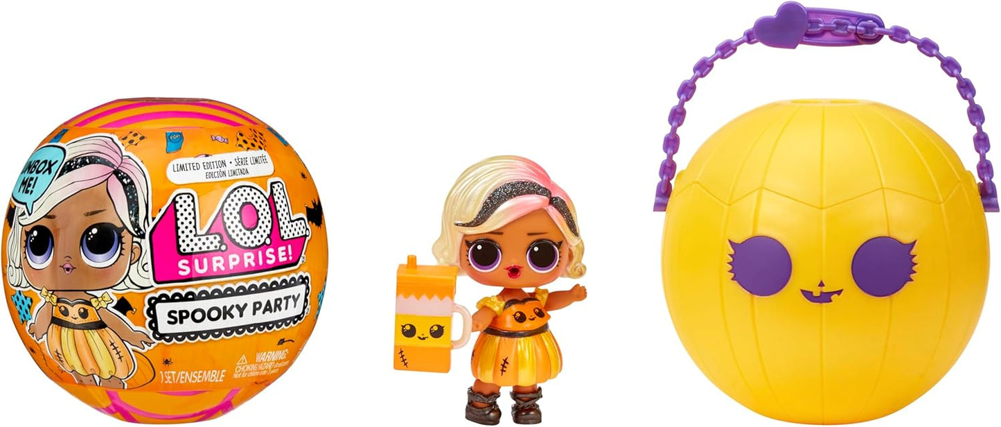 LOL. Surpresa! Spooky Party - Pumpkin Pretty - Boneca de edição limitada com 7 surpresas - Embalagem de bola de abóbora para doces ou travessuras - Adequado para colecionadores e crianças com mais de 4 anos