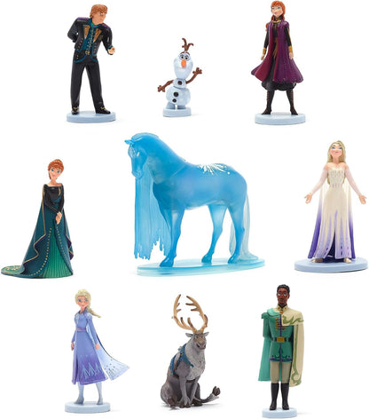 Disney Store Playset oficial de estatuetas Frozen 2 Deluxe, 9 peças. Conjunto, inclui Anna e Elsa em seus trajes de viagem, Rainha Anna, Elsa, a Rainha da Neve, Mathias, Nokk, Sven, Olaf e Kristoff, para maiores de 3 anos