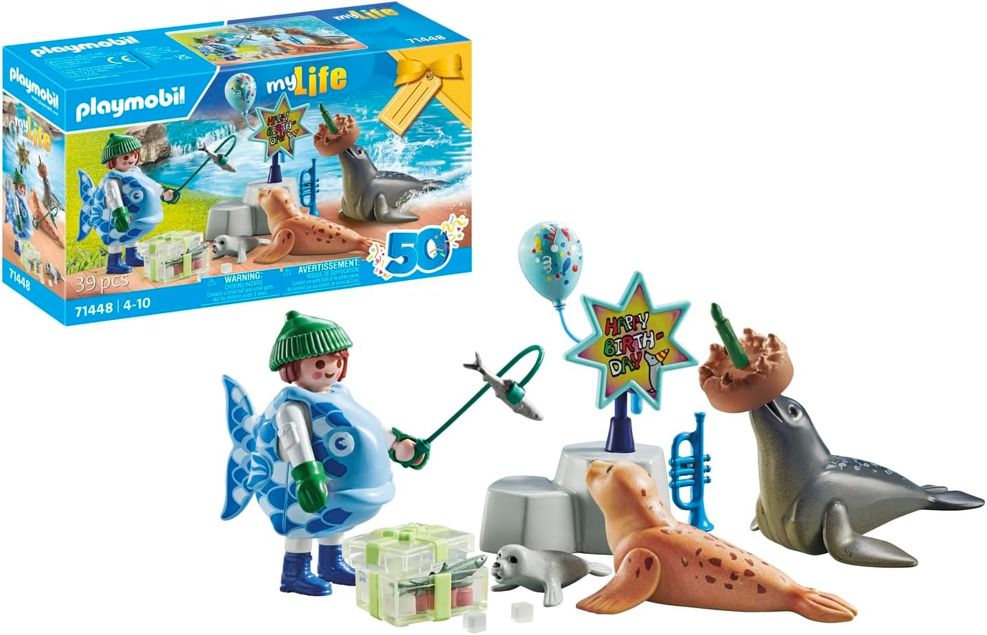 Playmobil 71448 Minha Vida: Guardião com Animais, festa de aniversário com duas focas e uma foca bebê, encenação divertida e imaginativa, conjuntos de jogos artísticos adequados para crianças a partir de 4 anos