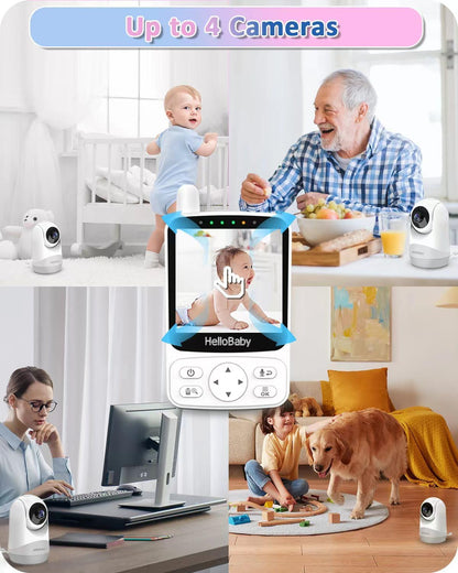 HelloBaby Monitor de bebê, bateria com duração de 29 horas, monitor de bebê com câmera e visão noturna, sem Wi-Fi, câmera remota Pan Tilt de 355 °/120 ° Zoom 2x, modo ECO, exibição de tempo, conversa bidirecional, até 1000 pés, temperatura