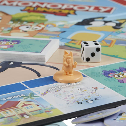 Monopoly Hasbro Gaming Monopoly Junior: Jogo de tabuleiro Bluey Edition para crianças de 5 anos ou mais, jogue como Bluey, Bingo, mamãe e papai, apresenta arte da série animada (exclusivo da Amazon)