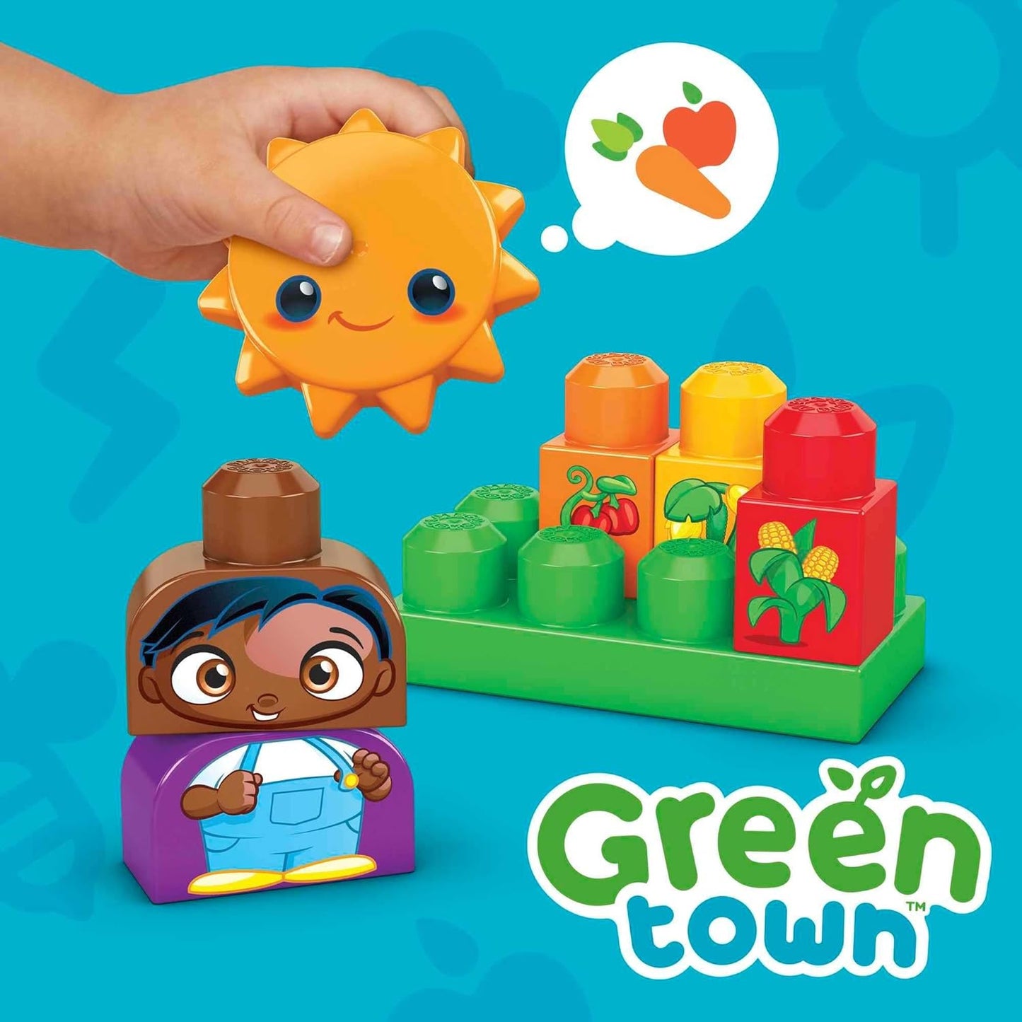 MEGA Blocos de construção para crianças BLOKS Fisher-Price, Green Town Grow & Protect Farm com 51 peças, 3 figuras, crianças de 1 ano ou mais, HDL07